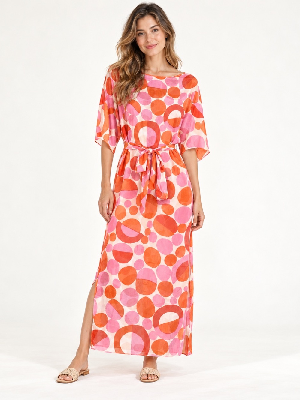 NWT Frances Valentine Marguerite Silk Blend Maxi Dress Pink Orange Sz XS